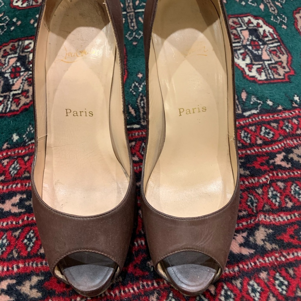 Christian Louboutin Brown Peep Toe Heels